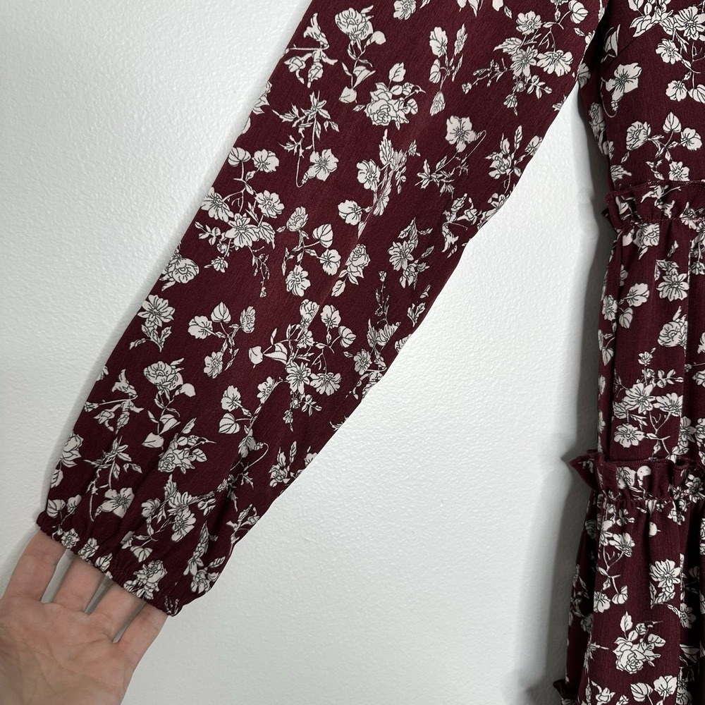 Ivy City Co Lisbeth Dress Small Floral Long Sleeve Ruffle Burgundy Boho - Picture 5 of 9